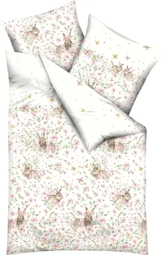 Kaeppel Bettwäsche Häschen Mako-Satin rosa 155x220 cm - Bettwäsche-Set mit Kissenbezug in Wendeoptik, 100% Baumwolle, waschbar bei 60°C, ideal für gemütliche Nächte und ein stilvolles Schlafzimmer.