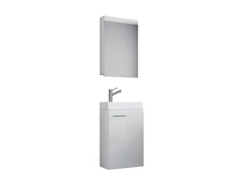 VCM Badmöbel-Set Slito, 914136 - 2-teilig mit Waschtisch und Spiegelschrank - Badmöbel-Set in modernem Design mit kratzfester matt weißer Oberfläche, inklusive beleuchtetem Spiegelschrank und hochwertigem Keramikwaschbecken.