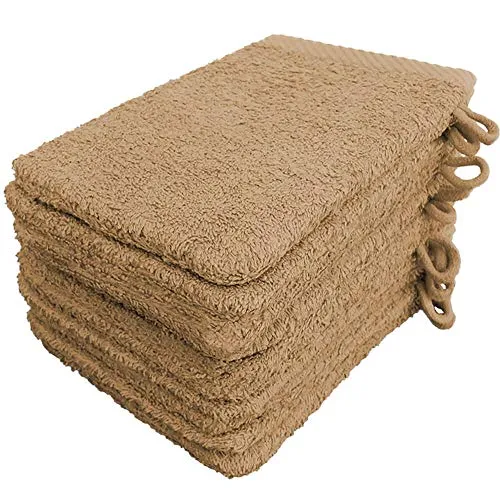 Lanudo Pure Line Waschlappen Waschhandschuh, 10er Set, Reine Frottier Baumwolle, 21 x 15 cm, Farbe Beige