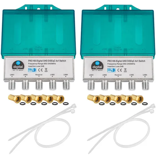 2x DiSEqC 4/1 Schalter 4 x 1 SAT Switch Verteiler Umschalter F-Stecker HD 4 in 1