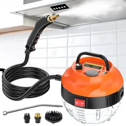 Dampfreiniger 2500W, Dampfreiniger Handgerät mit 6 Geschwindigkeiten Einstellbar und 3 Arten von Bürstenköpfen, 1000ML Großem Wassertank, Dampfreiniger für Alles Küchenmöbel Boden Badezimmer (Medium)