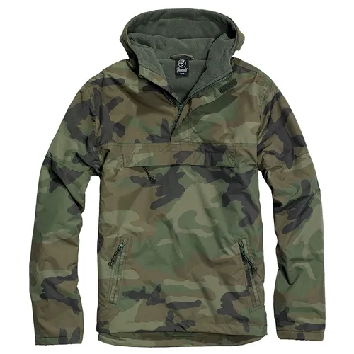 Brandit Herren Windbreaker Regenjacke - Outdoor Jacke für alle Jahreszeiten - Funktionsjacke in woodland für Herren, ideal für Outdoor-Aktivitäten. Mit Kapuze und Känguru-Tasche, perfekt für schlechtes Wetter und vielseitig einsetzbar.