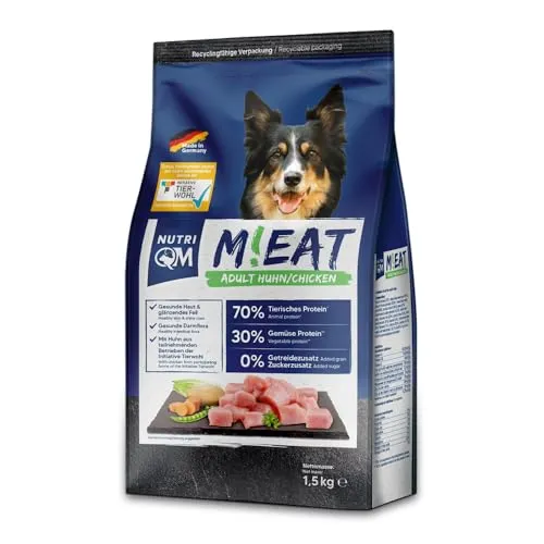 NutriQM® M!EAT Hundefutter Trocken Adult | 1,5kg Probepack | Getreidefreies Trockenfutter für Hunde | 70 % Fleischanteil Geflügel & Rind | Ohne Zuckerzusatz | Mit ITW Tierwohl-Siegel | Made in Germany