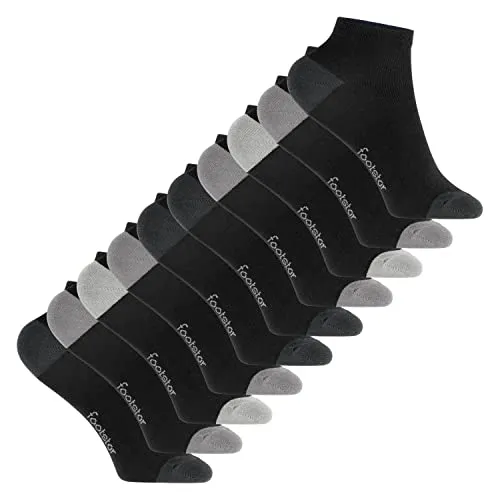 Footstar Kinder Baumwoll Kurzschaft Socken (10 Paar) mit abgesetzter Ferse und Spitze - Classic Grey 31-34