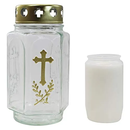 Ebersbacher Kerzenfabrik GmbH Glasgrablampe mit Einsatz, weiße Hülle ca. (ØxH) 115 x225 mm