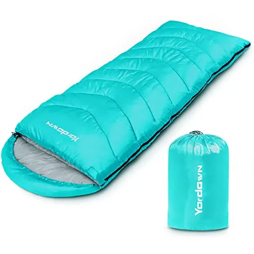 Yordawn Schlafsack Outdoor Camping Erwachsene Kinder, Schlafsäcke Sommer Winter 3-4 Jahreszeiten, Deckenschlafsack Ultraleicht Sleeping Bag Kleines Packmaß Reiseschlafsack Wasserdichter, Himmelblau