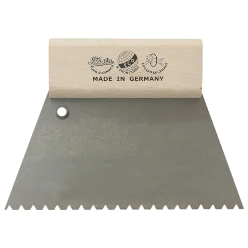 Dönges Zahnspachtel 180 mm, Zahnung B6, Zahnabstand 4,1 mm, Zahntiefe 3,6 mm, extra grob, mit Holzgriff, zum Auftrage von FLiesenkleber oder Spachtelmasse, auch für Leim und Klebstoffe