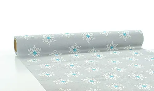 Sovie HOME Tischläufer Snowflakes in Silber-Türkis aus Linclass® Airlaid, Weihnachtstischläufer stoffähnlich, ideal für Advents- & Weihnachtsfeiern, 40 cm x 4,80 m, 1 Stück