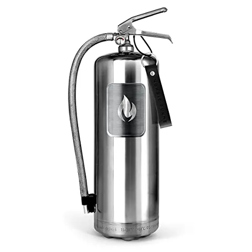 Nordic Flame Design Feuerlöscher Steel Edition (6 KG) - Eleganter Feuerlöscher aus handpoliertem Edelstahl, kombiniert Sicherheit mit stilvollem Design für Ihr Zuhause. Höchste Löschklasse 55A 233B C und inklusive diskreter Wandhalterung.