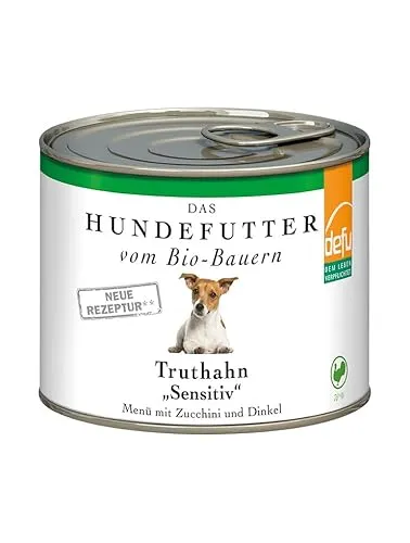 defu Hundefutter | 12 x 200 g | Bio Truthahn Sensitiv | Premium Bio Nassfutter Menü | Alleinfuttermittel für Hunde