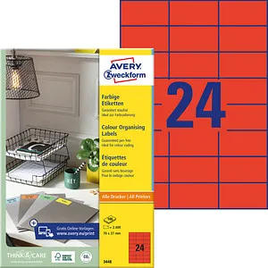 AVERY Zweckform 3448 Rote Etiketten - Universal-Aufkleber: 2.400 selbstklebende rote Etiketten im Format 70x37mm, ideal für Büroorganisation und Kennzeichnungen, FSC-zertifiziertes Papier für umweltbewusste Nutzung.