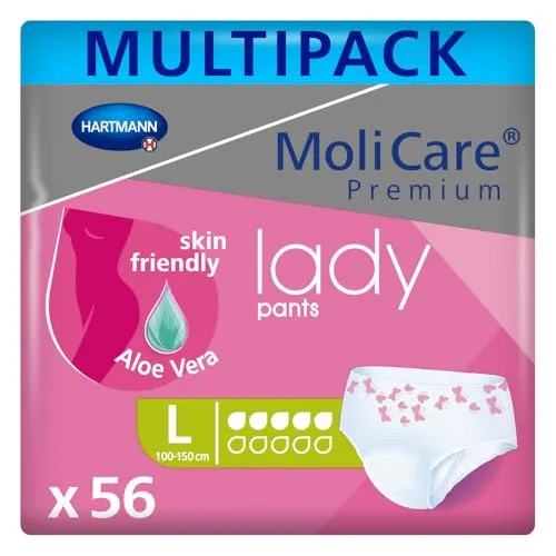 MoliCare Premium Lady Pants 5 Tropfen L, 56 Stück - Inkontinenz Schutzhosen für Frauen, die zuverlässigen Schutz mit femininem Design kombinieren. Atmungsaktiv, hautschonend und einfach wie normale Unterwäsche - für ein sicheres Gefühl im Alltag.