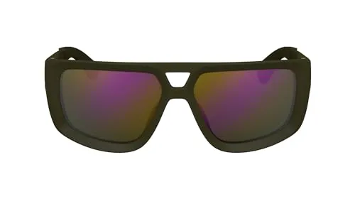 CALVIN KLEIN Unisex CKJ24605S Sonnenbrille, Khaki - Sonnenbrille für Damen aus leichtem, pflanzenbasiertem Harzmaterial für Nachhaltigkeit, mit komfortablen Gummi-Bügelenden und futuristischem Design.
