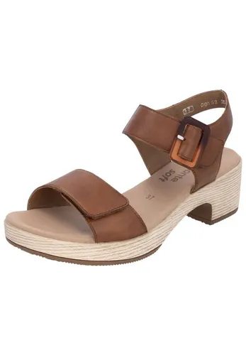 Remonte Sandalen aus Leder - Riemchensandale in Braun, Größe 42 EU - Wanderschuhe mit 6 cm Blockabsatz und bequemem Klettverschluss, ideal für entspannte Spaziergänge und den Alltag.