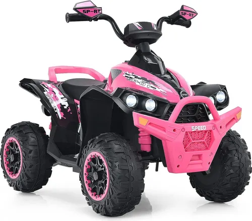 GOPLUS 12V Elektrisches Kinderquad - Rosa mit LED-Lichtern - Cooles elektrisches Kinderquad für unvergesslichen Fahrspaß! Mit rutschfesten Reifen, Musik und sanftem Start für sicheres Fahren. Ideal für Kinder von 3-8 Jahren bis 35 kg.