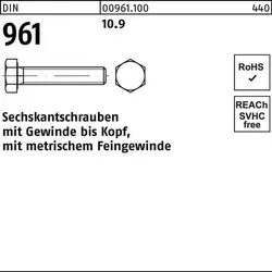 DIN 961 Sechskantschraube Feingewinde VG M12x55 - 100 Stück - Maschinenschrauben aus hochwertigem Stahl 10.9, ideal für präzise Anwendungen mit metrischem Feingewinde und optimaler Festigkeit.