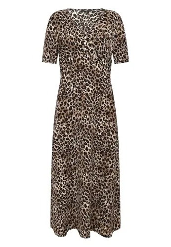 zero Damen Maxikleid Kurzarm mit Leoprint 36, Beige/Black von Zero