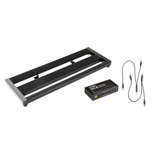 Fame Spaceboard 50M Powered Set - Effektgeräte Koffer mit Netzteil - Praktisches Pedalboard für bis zu 4 Effektpedale, inklusive stabiler Klettband-Befestigung und gepolstertem Gigbag. Das Netzteil bietet vielseitige Spannungsoptionen für zuverlässige Stromversorgung.