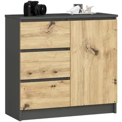 Raumhirsch Furniture Kommode Jerry, Eiche Artisan, 80x77x35 cm - Kompakte Kommode Jerry für vielseitige Nutzung im Wohnzimmer oder Flur. Mit drei Schubladen und einem Schrankfach bietet sie optimale Organisation und modernen Stil in einem platzsparenden Design.