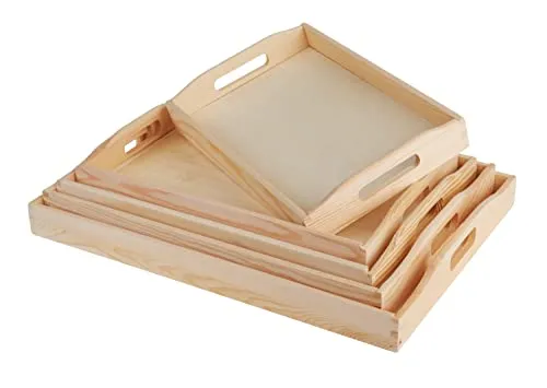VBS Holztablett-Set 5 Stück - Vielseitige Serviertabletts für kreative Deko-Ideen - Serviertablett Set aus 5 Größen, ideal für Dekoration und Transport. Perfekt für alle Jahreszeiten und kreative Bastelprojekte!