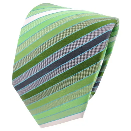 TigerTie Designer Krawatte in grün dunkelgrün türkisblau silberweiß gestreift