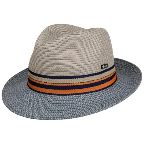 Lipodo Corinaldo Bogart Strohhut Vielfarbig Made in Italy Herren Frühjahr Sommer Luftiger Sonnenhut grau L (58-59 cm)