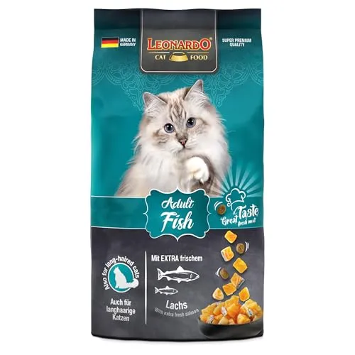 LEONARDO Katzenfutter Adult Fish, 300g Beutel, Lachs, Trockenfutter für ausgewachsene Katzen Aller Rassen ab 1 Jahr, leicht verdaulich, Made in Germany