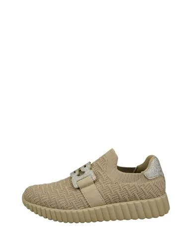 Bagatt Damen-Sneaker-Slipper Candice Beige-Gold - Slipper & Loafer – Bequeme Textil-Sneaker mit Schlupfeinstieg in elegantem Beige-Gold, perfekt für lässige Outfits.