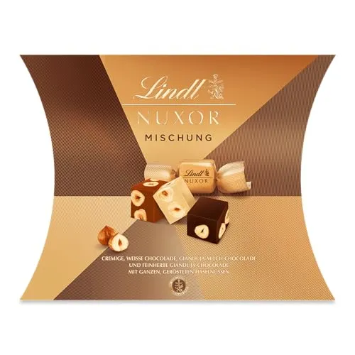 Lindt Schokolade | NUXOR Kissenpackung Mischung | 206g | Cremige Gianduja Schokoladen-Würfel in drei Sorten mit ganzen, gerösteten Haselnüssen | Schokoladen-Geschenk
