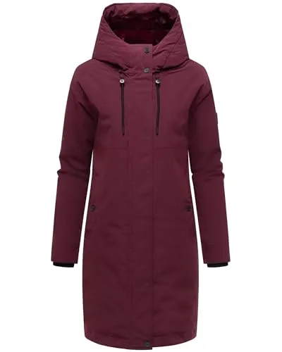 Navahoo Damen Langer Mantel warme Winterjacke mit Kapuze Hageltanz 14 Wine Gr. XXL