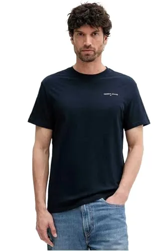 Tommy Jeans TJM Slim Linear Chest Tee EXT - Herren T-Shirt - Herren-Shirt in Dark Night Navy, aus 100% Baumwolle, bietet hohen Tragekomfort und Bewegungsfreiheit durch dehnbaren Single Jersey. Ideal für entspannte Casual-Looks.