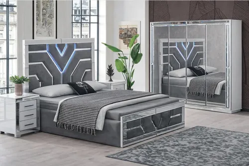 Elegantes Schlafzimmer-Set 4-tlg. – Bett, 2 Nachttische & Kleiderschrank - Modernes Schlafzimmer-Set mit 4 Teilen: Bett, 2 Nachttische und Kleiderschrank. Hochwertige Materialien und elegantes Design mit viel Stauraum für eine stilvolle Einrichtung.