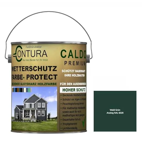 Contura Wetterschutzfarbe 500ml. Holz Dauerschutzfarbe Deckend Buntlack Holzfarbe Holzlasur Seidenmatt (Wald Grün - RAL 6028 Analog)