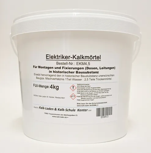 Elektriker-Kalk-Mörtel, ersetzt unerwünschten Baugips in historischer Bausubstanz, 4 kg im Eimer