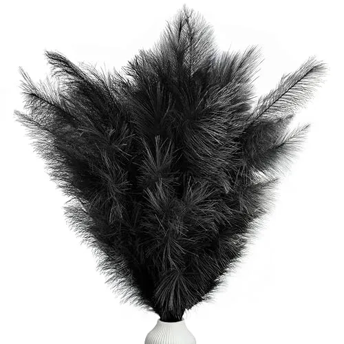 Pampasgras künstlich, groß, Farbe schwarz, 5 Stiele, 100 cm Länge, künstliches Pampasgras Wohnzimmer, Trockenblumen für Schlafzimmer, Hochzeit, Boho Deko