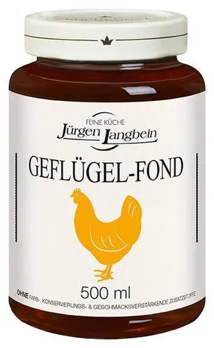 Jürgen Langbein Geflügel-Fond 500 ml - laktosefrei - Delikater Geflügel-Fond im 500 ml Glas, ideal zum Verfeinern von Suppen und Saucen, laktosefrei und in bester Qualität aus Deutschland.