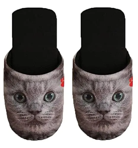 Betz Badepantoletten Hotel Slipper Badeslipper Frottee Frottier Hausschuhe für Sie und Ihn Jersey Katze Grau Gr. M