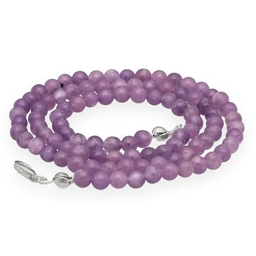 Lebensquelle Plus Lepidolith Edelstein Kugelkette + 925 Silber Verschluss | Ø 4mm Kugeln Karabinerverschluss 45cm lang | Hochwertige Kette