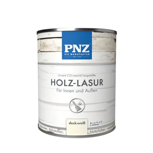 PNZ Holzlasur für Innen und Außen | lösemitttelfreie Farblasur | Nachhaltig hergestellt mit regionalen Rohstoffen | für alle Hölzer, auch Bienenhäuser, Gebinde:10L, Farbe:deckweiß