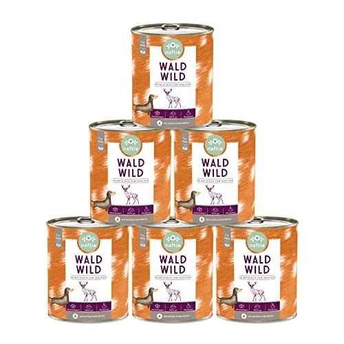 naftie Premium Hundefutter 100% Wald Wild - Reinfleisch pur - Hundenassfutter zum Mischen - glutenfrei getreidefrei - Sparpaket 6X 800g Dosen