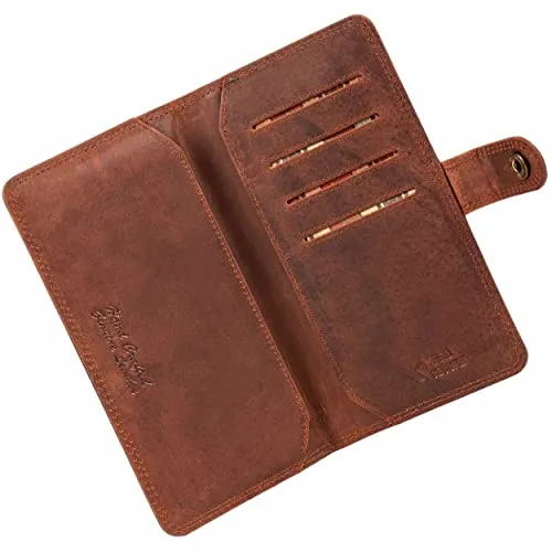 MATADOR Echt Leder Universal Handytasche mit Kartenfächer Handyhülle Holster für Smartphone Vintage Braun