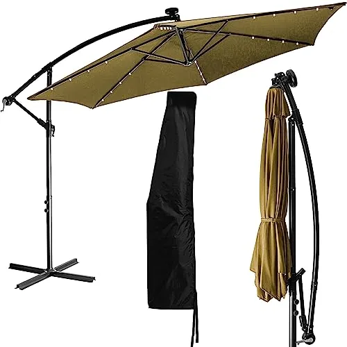STILISTA Ampelschirm 300 cm mit LED und Kurbel, khaki/braun von Stilista