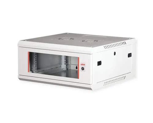 ROLINE Wandgehäuse 19-Zoll Basic Plus 4HE, grau - Robustes 19-Zoll Servergehäuse mit 600 mm Tiefe, abschließbarer Fronttür aus gehärtetem Glas und flexibler Kabelzuführung für optimale Netzwerkverkabelung.