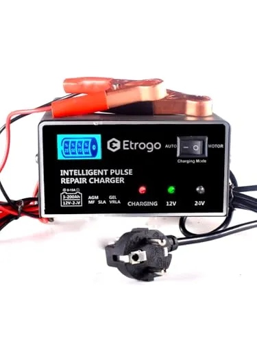 Etrogo Autobatterieladegerät Intelligentes 12V 24V 15A Schnellladegerät 5-Stufen-Pulsladegerät mit LED-Balkenanzeige für Auto und Motorrad oder Boot