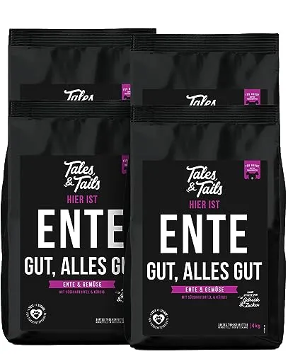 Tales&Tails getreidefreies Softfutter für Hunde – 70% Ente, 4x4kg - Hochwertiges Hundefutter mit 70% Ente als einzige tierische Proteinquelle. Ideal für Allergiker dank kurzer Zutatenliste. Weiche Konsistenz sorgt für hohe Akzeptanz bei wählerischen Hunden.