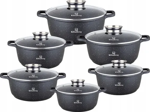 Klönberg 12-teiliges Topfset, antihaftbeschichtet - Kochtöpfe für alle Herdarten, schnell aufheizbar und gesundheitsbewusst dank PFOA- und PTFE-freier Beschichtung. Ideal für energieeffizientes Kochen mit minimalem Fettgehalt.