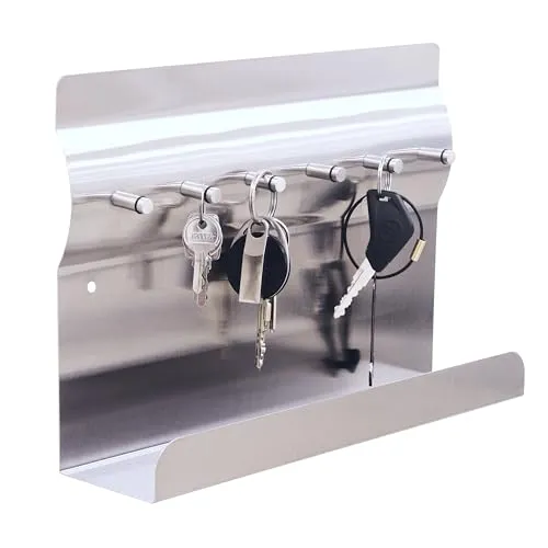 RICOO Schlüsselbrett mit Ablage Edelstahl Schlüsselhaken MB6001 Magnetisch Notizwand Schlüsselhalter Wand Flur Edelstahl Key Holder Aufbewahrung