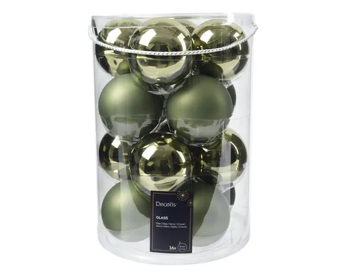 Kaemingk Weihnachtsbaumkugel 16er Set - Rosmarin 8cm - Weihnachtskugeln aus Glas, 16 Stück in verschiedenen Grüntönen, perfekt für eine festliche Atmosphäre und vielseitig einsetzbar als Christbaumschmuck oder Tischdeko.