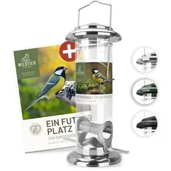 Wildtier Futtersäule für Samen, Körner & Kerne 23,5 cm – Silber