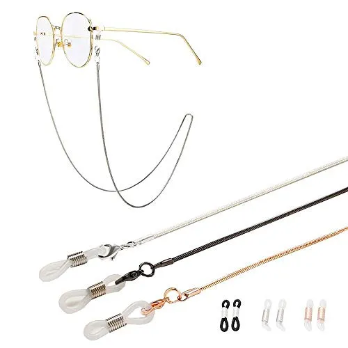 Jurxy 3 Stück Brillenkette Sonnenbrillen Brillen Kette Lesebrillen Brillenbänder in Ketten Brillen Hals Schnur Gläser Band Brille Cords für Damen Geschenk mit Silikon Antirutsch Ringe